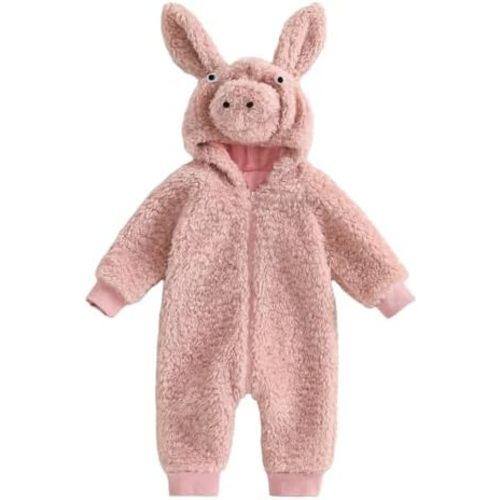 woshilaocai Newborn Baby Animal Jumpsuit Boy Girl Zipper Hooded Romper Warm Cute Infant Winter Clothes