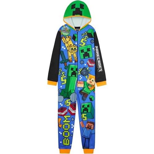 Get Trend One Piece Pajamas for Boys, Teens, Long Sleeved Fleece Jumpsuit, Zip Up Sleepwear, Loungewear PJs, Gifts for Boys