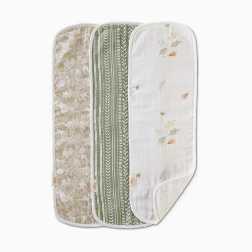 Cotton Muslin and Terry Burp Cloth Set (3 Pack) - Willow Ecru/Green