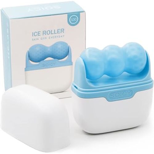 Ice Roller for Face and Eyes - Facial Skin Care Tools with 2 in 1 Massage Roller and Travel Case Self Care Gift.Men Women (Blue)
