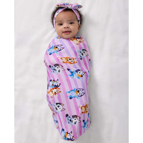 Pink Bluey Dance All Day Swaddle & Luxe Bow Headband Set | Little Sleepies