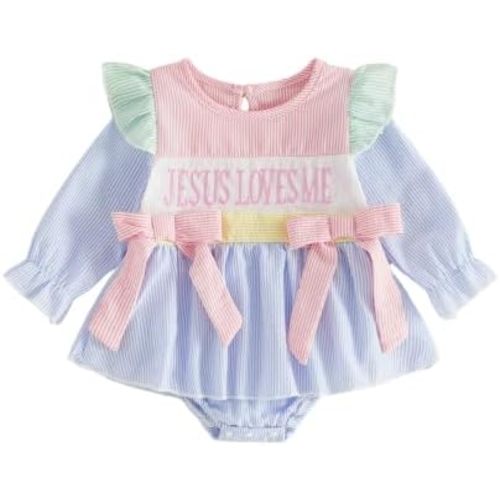 Baby Girl Christian Clothes Jesus Loves Me Romper Dress Easter Gift