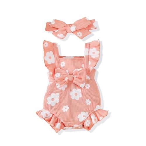 Renotemy Preemie Newborn Baby Girl Clothes Infant Cotton Linen Romper Ruffle Sleeve Jumpsuit Spring Summer Outfits for Girls