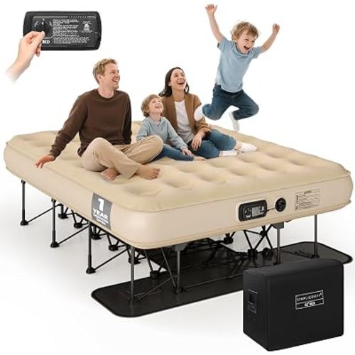 Simpli Comfy Queen EZ Bed Self-Inflating Air Mattress with Built-in Frame