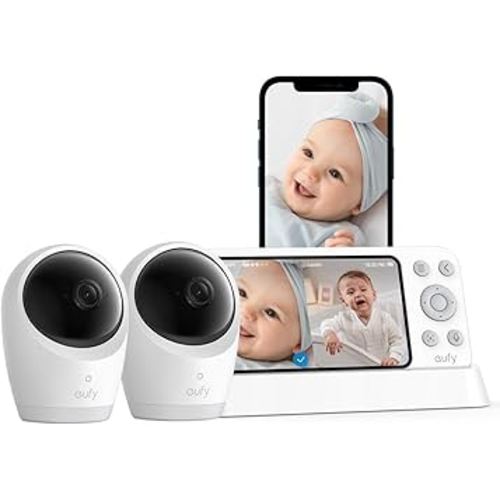 Amazon.com: eufy Baby Monitor E21 with 2 4K UHD Cameras, 5'' 720p Display, Hybrid Wi-Fi and No Wi-Fi Connection, App and Monitor Control, Pan-Tilt, 8× Zoom, Portable Camera with Built-in Battery, ANR : Baby