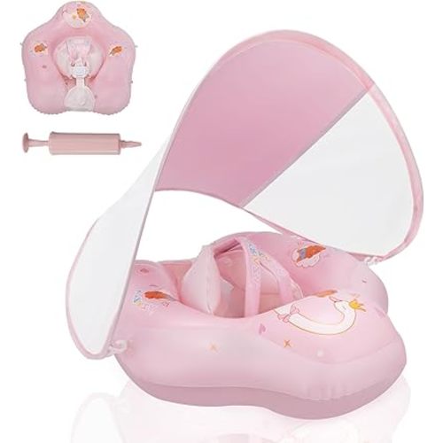 LOOWARTS Baby Pool Float with Canopy and Safety Seat,Infant Swim Float & Pool Float & Baby Water Float & Swimming Floats UPF50+ UV Protection for Kids from 3 to 36 Months.(S:3-12 Month/L:6-36 Month)