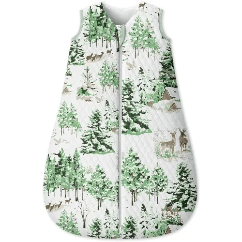 Baby Sleep Sack 6-12 Months 1.5 Tog Baby Wearable Blanket 100% Cotton Fabric Warm Sleeping sack with 2-Way Zipper Quilted for Infant Newborn Tog Green Pine