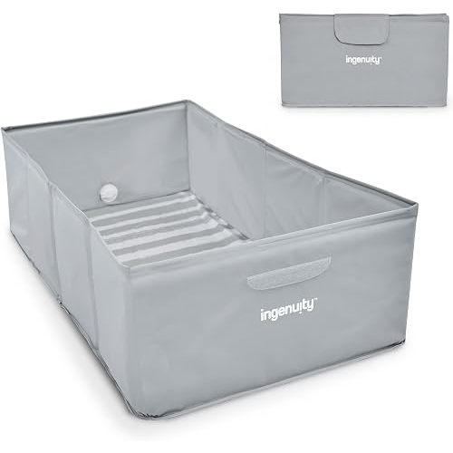 Ingenuity Tuckaway Toddler Folding Tub, Converts Shower to Tub, Folds to Store, Easy to Clean, No Assembly Required, Portable Baby Bathtub for Travel, 12M-5Y, Gray