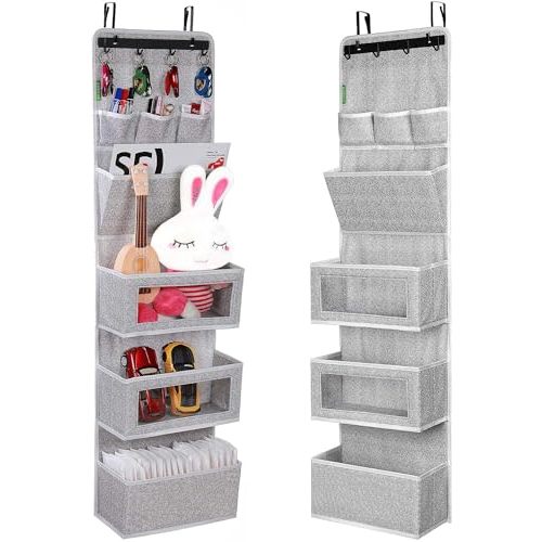 VICTORICH All-IN-ONE Over the Door Organizer, Super Behind the Door Storage Organizer with Door Rack and Large Clear Windows, Wall File Organizer, Hanging Organizer (New Grey)