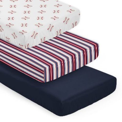 Sweet Jojo Designs Boy Fitted Crib Sheets Baseball Patch Red White and Blue 3pc