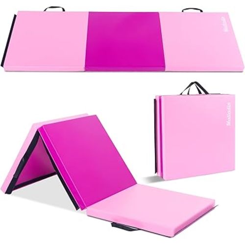 Matladin 6' Folding Tri-fold Gymnastics Gym Exercise Aerobics Mat, 6ft x 2ft x 2in PU Leather Tumbling Mats with Hook & Loop Fastener for Stretching Yoga Cheerleading Martial Arts
