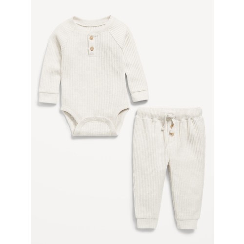 Long-Sleeve Thermal-Knit Henley Bodysuit and Pants Set for Baby