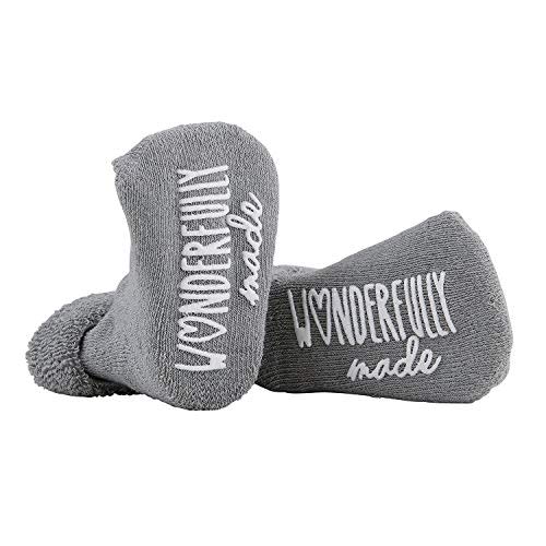 Stephan Baby Non-Skid Gray Socks with Inspirational Phrases, Wonderfully Made, Fits 3-12 Months