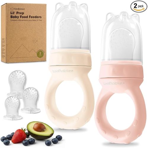 KeaBabies Baby Fruit Feeder 2pk - Silicone Baby Food Feeder for Babies 6-12 Months, Breast Milk Popsicle Teether, Weaning, Pacifier, Freeze Frozen Solid Food, Infant Feeding Essential (Mist Rose)