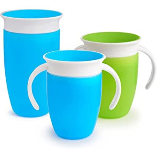 Munchkin Miracle 360 Toddler Sippy Cups, 6 Months and 1 Year Old, Spill Proof, 7 and 10 Ounce, 3 Pack, Blue/Green