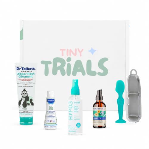 Diaper Rash Cream Variety Pack – 4 Trusted Brands + Silicone Applicator Brush – Mustela, Dr. Talbot's, Munchkin, Motherlove – Tiny Trials Discovery Box Trial Kit for Baby Shower