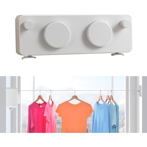 Retractable Clothesline Heavy Duty Clothes Drying Laundry Line Wall Mounted Easy Hanging Clothes Drying Laundry Line Retracting Hanging Lock to Prevent Sagging (Two line,White)