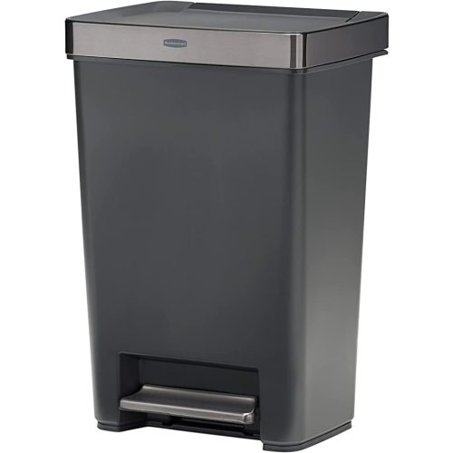Rubbermaid Premier Series III Step-On Trash Can for Home and Kitchen, with Stainless Steel Rim, 12.4 Gallon, Charcoal, for Home/Kitchen/Garage/Apartment/Office
