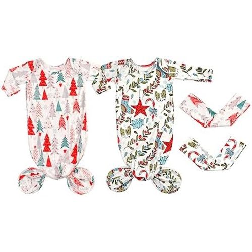 Newborn Baby Sleeper Set - Knotted Gown & Hat for Baby Girl or Boy - 0-3 Months