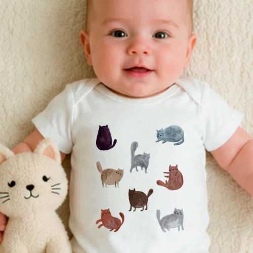 Watercolor Cat Baby Bodysuit: Pastel Kitty Infant Onesie, Unisex Baby Outfit