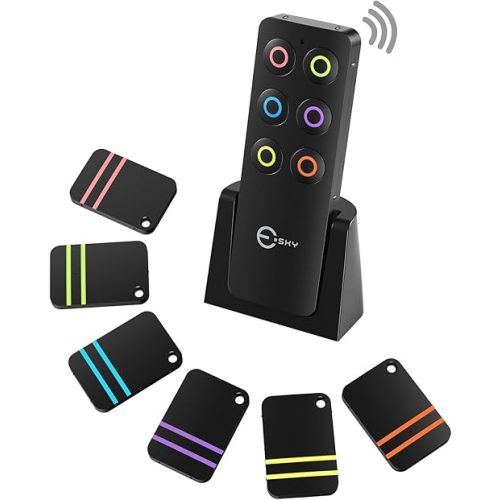 Esky Key Finder Locator with Sound, Stick-on TV Remote Control Finder, Item Locator Tags with 85dB Noise Sound 6 Receivers, Wallet Tracker Key Finders for Finding Keys, Remote Gift Idea