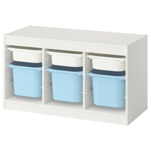 TROFAST Storage combination with boxes - white white/light blue 99x44x56 cm (39x17 3/8x22 ")