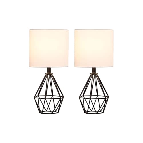 COTULIN Black Bedside Table Lamps Set of 2, Small Nightstand Lamps for Bedroom, Modern Desk Lamps with TC Fabric Shade Geometric Metal Base for Living Room Study Office Farmhouse