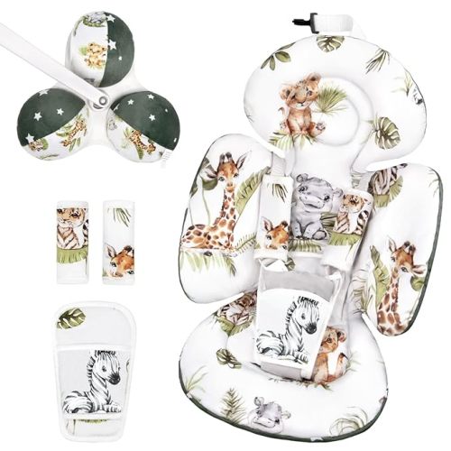 Infant Insert Compatible with 4moms Mamaroo Swing and Infant Carseat, Including 3 Replacement Balls, Reversible Newborn Insert for Baby Swing, Stroller, Bouncer, Soft Fabric - Animals