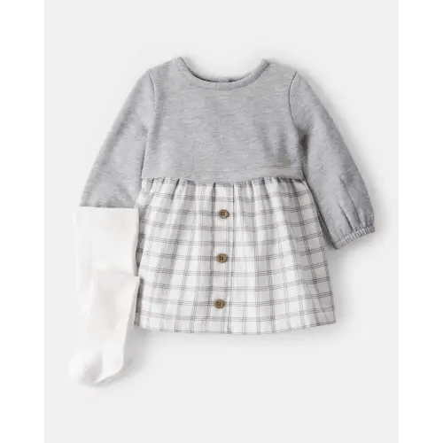Baby Girl DayDream Fleece Plaid Dress - Grey/White | Carter's
