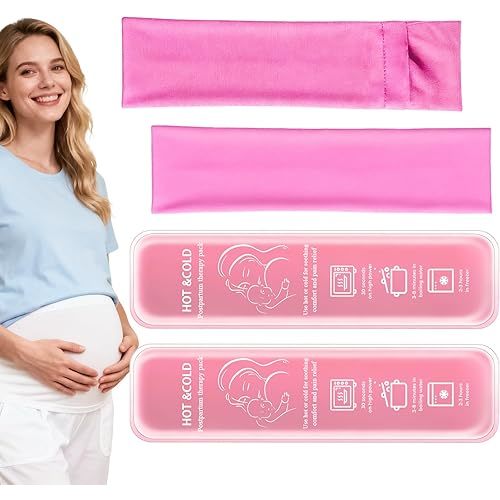 Postpartum Cold Pack, Perineal Cooling Pad Pregnancy & Hemorrhoid Pain Relief, Postpartum Ice Pack Pads with 2 Washable Sleeves (2 ice Pack+2 Fabric Cover) (Pink)