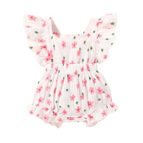YOUNGER TREE Toddler Baby Girl Ruffled Sleeveless Romper Casual Summer Jumpsuit Cotton Linen Clothes