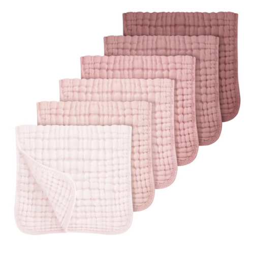 Looxii Muslin Burp Cloths Baby Girl 6 Pack - 20" x 10" - Ultra Soft & Absorbent, 6-Layer 100% Cotton for Spit Up & Drool- Gentle Baby Burping Cloth, Newborn Essentials Shower Gift Girl, Gradient Pink