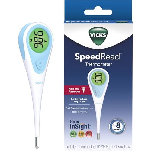 Vicks SpeedRead Digital Thermometer for Baby, Kids & Adults | Color-Coded Readings in 8 seconds, Oral, Baby Rectal Thermometer or Under The Arm, Water Resistant