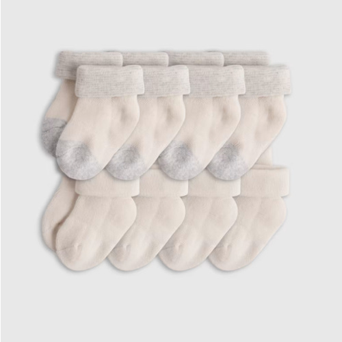 Organic Cotton Fold Over Socks 8-Pack - Baby in White/Grey