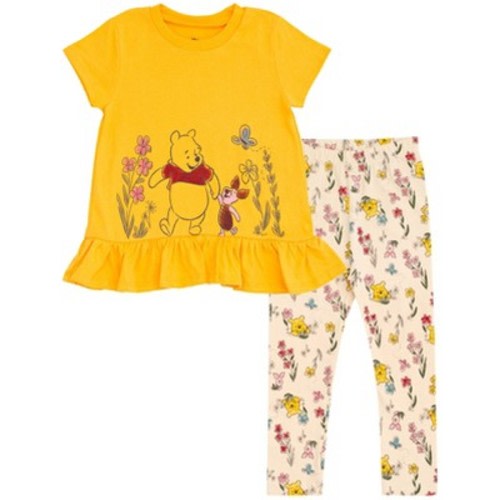 Disney Piglet Winnie the Pooh Infant Baby Girls T-Shirt and Leggings Outfit Set Floral Yellow / Pink 24 Months