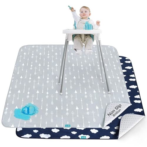 Splat Mat 2 Pack for Under High Chair & Arts & Crafts & Eating Mess, Waterproof Baby Playtime Anti-Slip Mat for Floor or Table, Reusable & Portable Splash Mat 42” ×46”