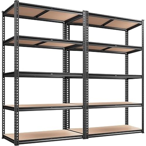 REIBII 2020LBS Storage Shelves 5 Tier Garage Shelving Heavy Duty, Adjustable Metal Shelving, Garage Shelves for Basement, Warehouse, Pantry, Closet, Kitchen 72" H x 35.55" W x 16" D, Black, 2 Pack