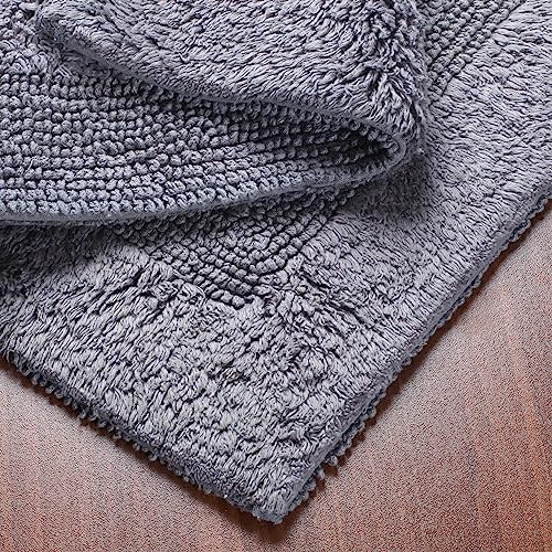 Savi Home Bath Mat Rug 17x24 Charcoal Grey, 100% Pure Cotton, Super Soft White, Plush & Absorbent, Hand Tufted Heavy Weight Construction, Full Reversible Step Out Rugs