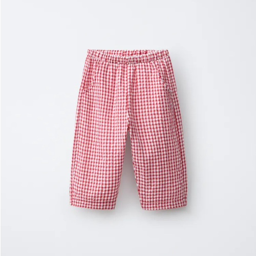 GINGHAM PLAID PANTS - White / Red | ZARA United States