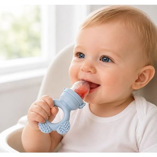 Food-Grade Silicone Baby Fruit Feeder with Teething Texture, BPA Free, Easy Grip Handles for Little Hands, Suitable for Babies 6 to 12 Months