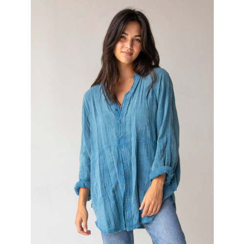 Laid Back Cotton Button Down Top - Blue – Natural Life