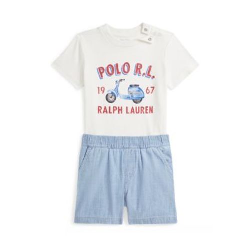 Baby Boys Logo Cotton T-Shirt & Chambray Short Set