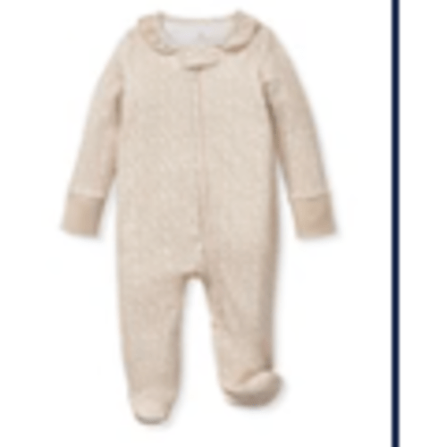 Baby's Pima Ruffle Collar Romper in Ditsy Waltz Camel