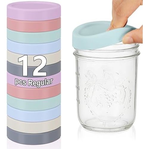 12 Pcs Silicone Mason Jar Lids for 70mm All Regular Mouth Mason Jars