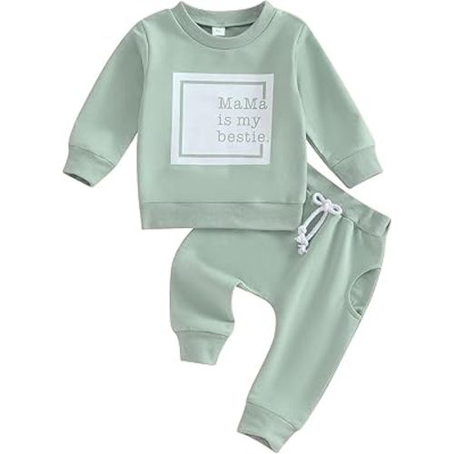 Kupretty Toddler Baby Boy Fall Winter Clothes Letter Graphic Long Sleeve Sweatshirt Pullover Tops + Joggers Pants Outfit Set