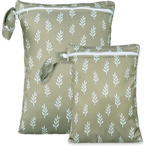 2 Sizes Wet Bags, Waterproof Storage Bag for Baby Diapers and Pump Parts, Reusable Diaper Bag with Zippered Pockets and Handle, Travel Bags, Beach, Pool, Gym Bag for Swimsuits & Wet Clothes, Set of 2