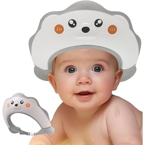 Baby Shower Cap, Baby Shower Cap Shield, Shower Cap for Kids, Visor Hat for Eye and Ear Protection for 0-9 Years Old Children, Cute Sea Lion shape Makes the Baby Bath More Fun (White)