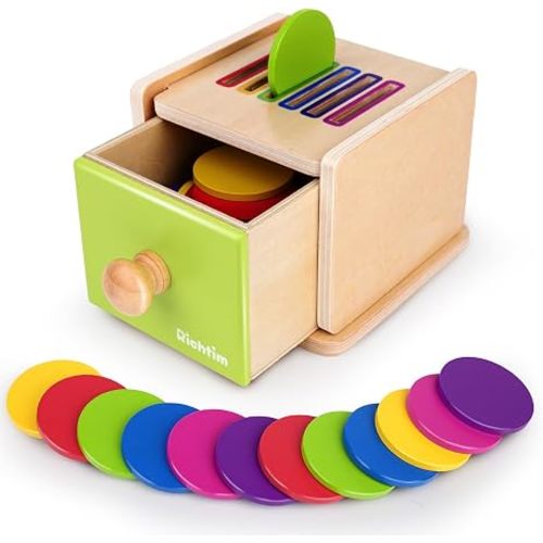 Montessori Toys for 1-3 Year Old: Color Sorting Wooden Drawer Box Toy for Toddlers, Object Permanence and Fine Motor Sensory Toy, 12-18 Months Busy Board Matching Game for Baby Boys and Girls Gifts