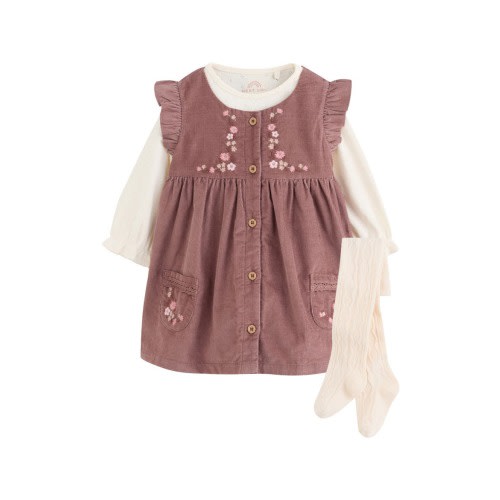 Kids' Embroidered Corduroy Pinafore Dress, Bodysuit & Tights Set