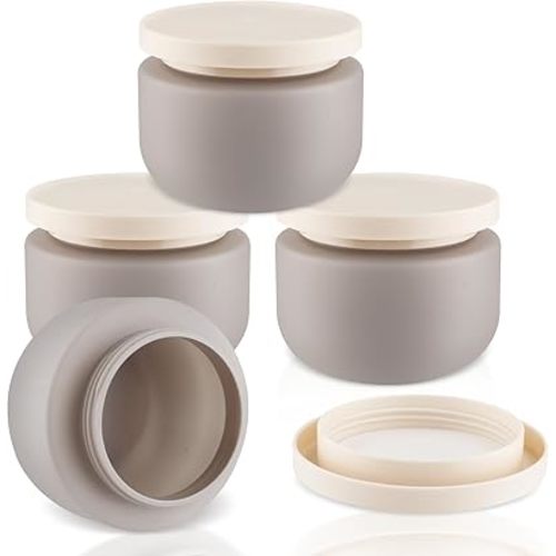 4 Pack 8 OZ Plastic Jars Round Cosmetic Container with Lids,Wide Mouth Soft Slime Jars for Lotion,Hand Cream,Ointments,Makeup,Body Butter,Rhinestone,Samples Pot Travel Make Up Storage (Grey)